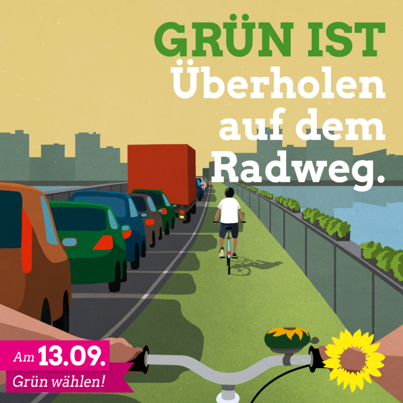 GRÜN IST Überholen auf dem Radweg